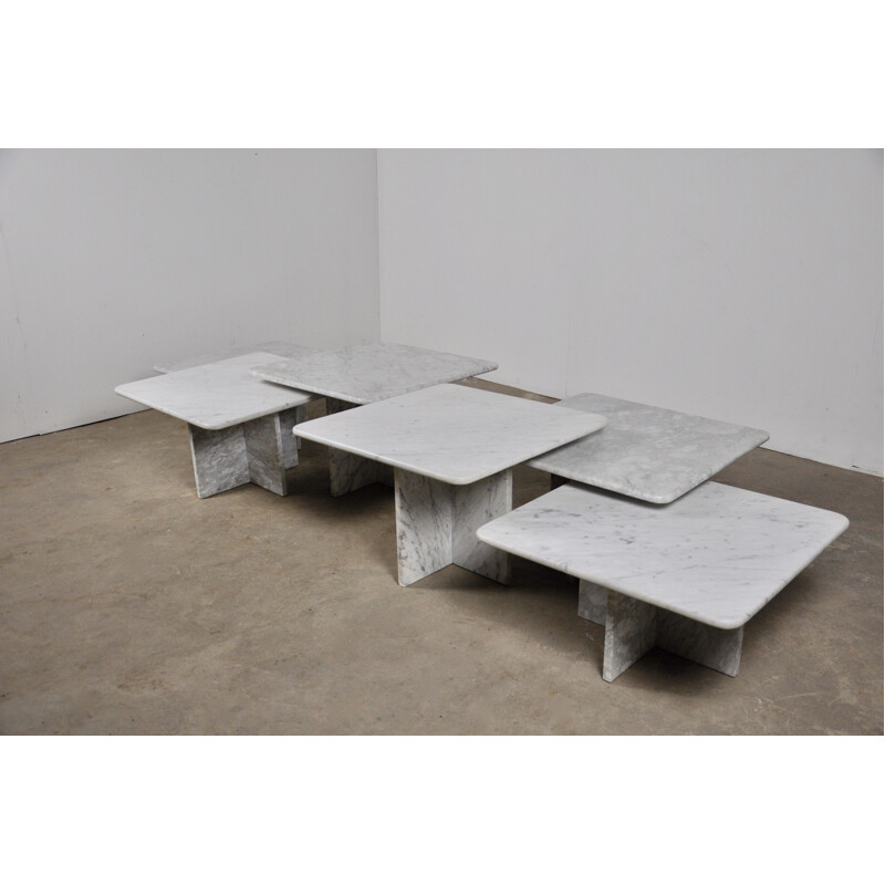 Vintage set oh 6 Coffee Tables in Carrara Marble 1970