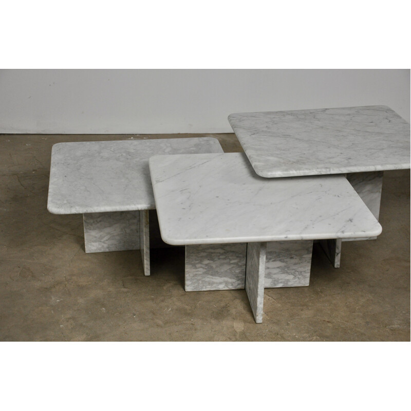 Vintage set oh 6 Coffee Tables in Carrara Marble 1970