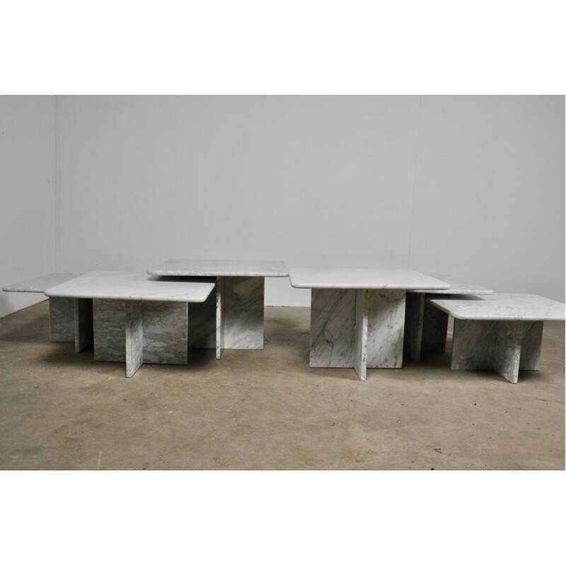 Vintage set oh 6 Coffee Tables in Carrara Marble 1970