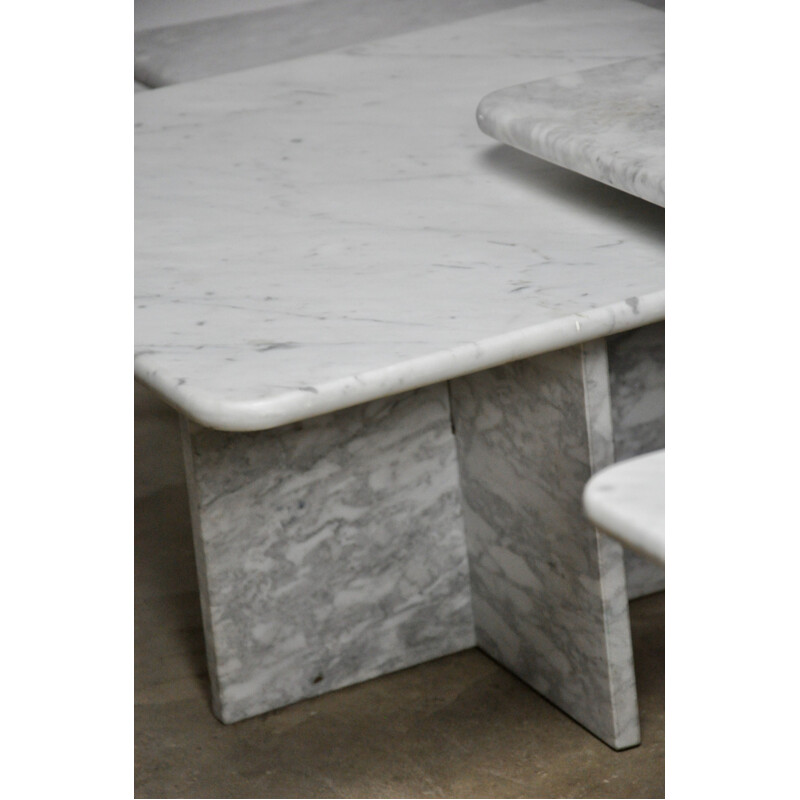 Vintage set oh 6 Coffee Tables in Carrara Marble 1970