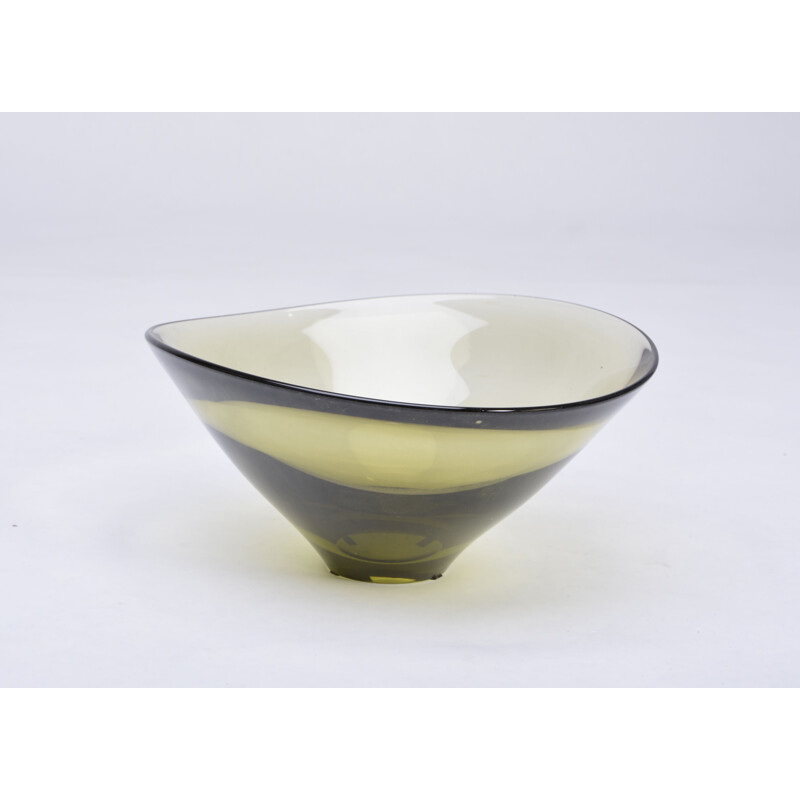 Green Disko Bowl from the Olive series designed by Per Lütken for Holmegaard, 1959