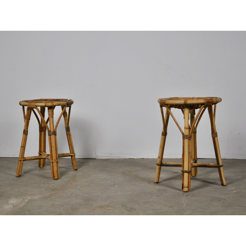 Pair of vintage rattan stools 1960s 