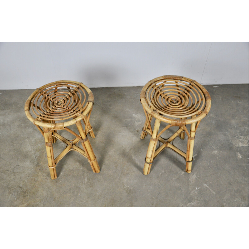 Pair of vintage rattan stools 1960s 