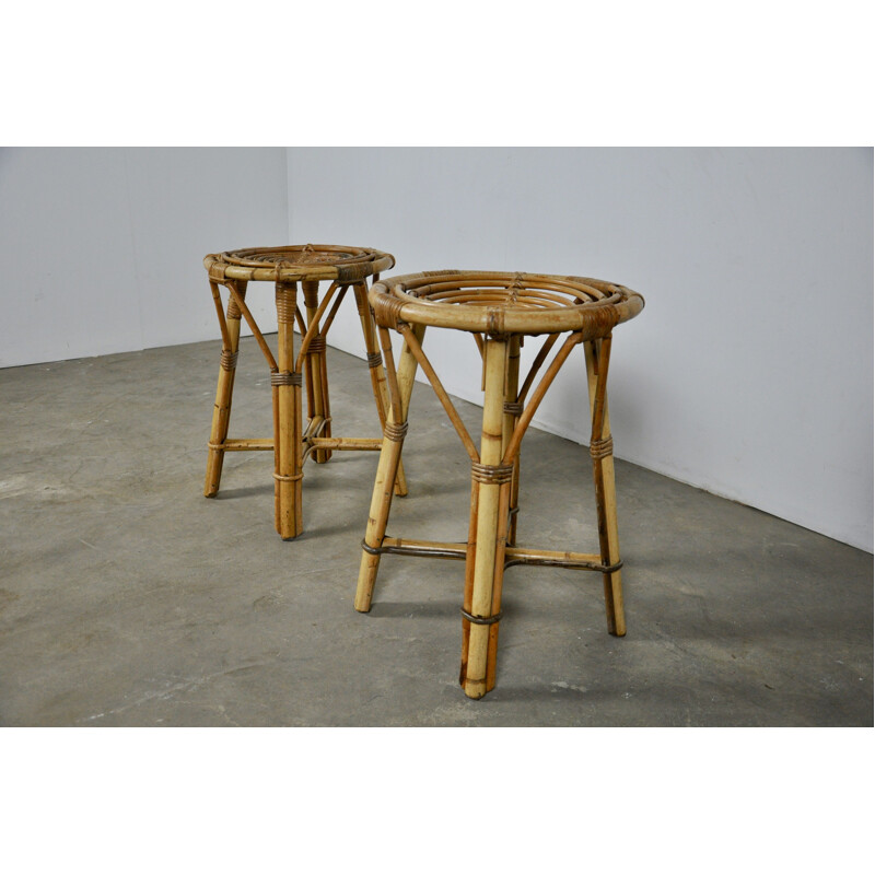 Pair of vintage rattan stools 1960s 