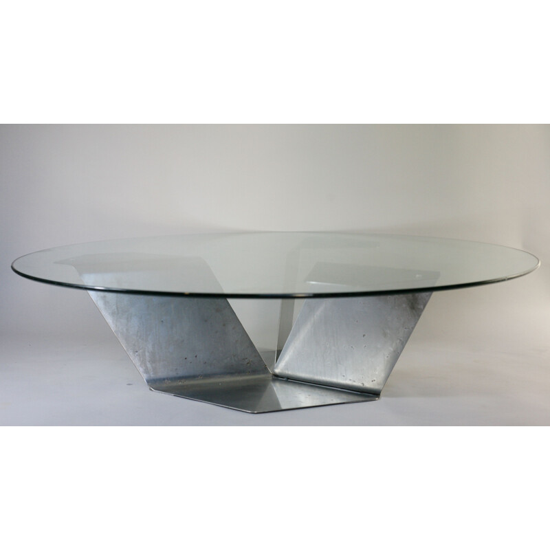 Vintage coffee table in steel and glass, France 1970