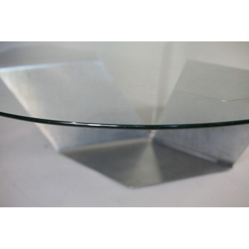 Vintage coffee table in steel and glass, France 1970