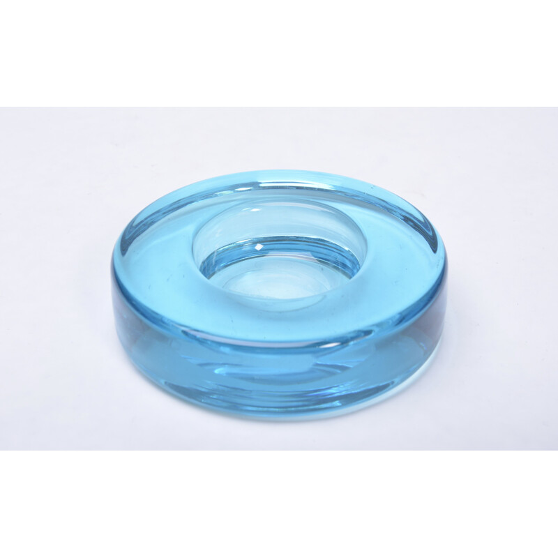 Vintage circular ashtray in blue glass by Holmegaard, 1960s