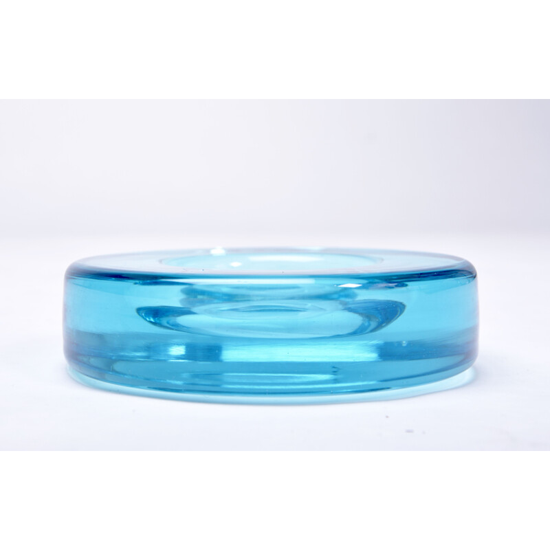 Vintage circular ashtray in blue glass by Holmegaard, 1960s