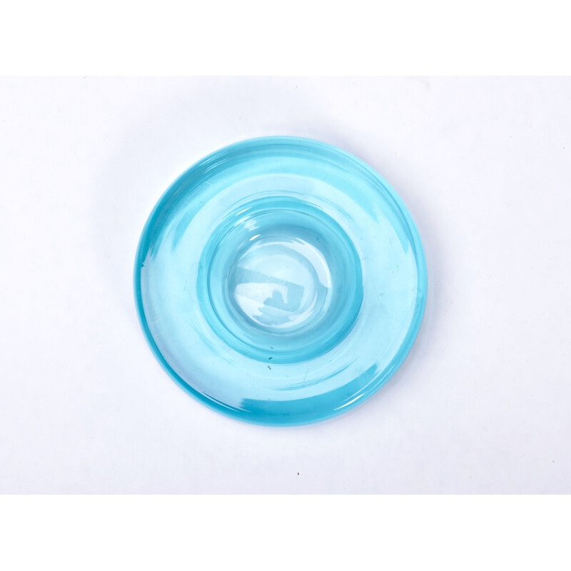 Vintage circular ashtray in blue glass by Holmegaard, 1960s