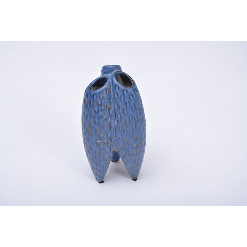 Vintage three-headed blue vase