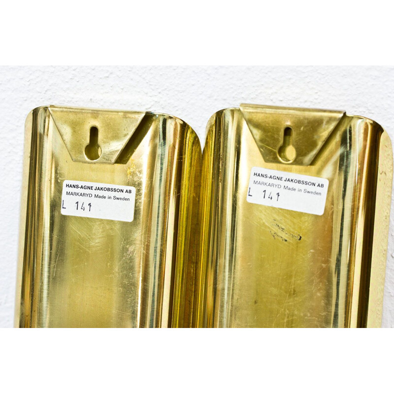 Pair of brass swedish vintage wall candlesticks by Hans-Agne Jakobsson,1960s