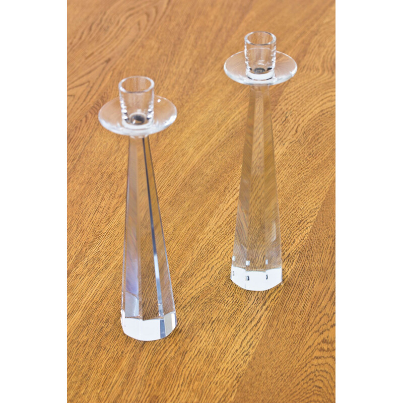 Pair of swedish glass vintage candlesticks by Strömbergshyttan, 1960s
