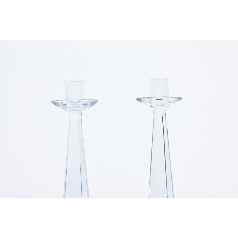 Pair of swedish glass vintage candlesticks by Strömbergshyttan, 1960s