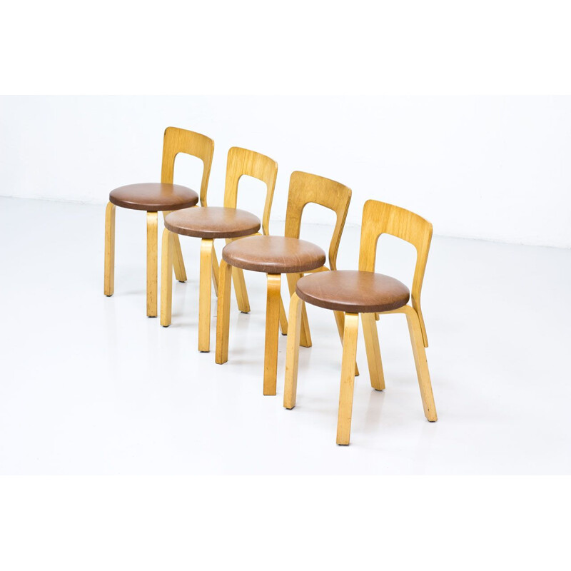 Set of 4 Model 65 vintage chairs by Alvar Aalto for Artek, 1970s