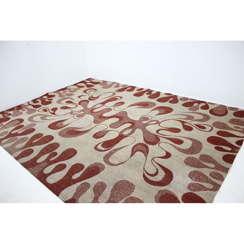 Abstract organic design vintage carpet rug, 1960s