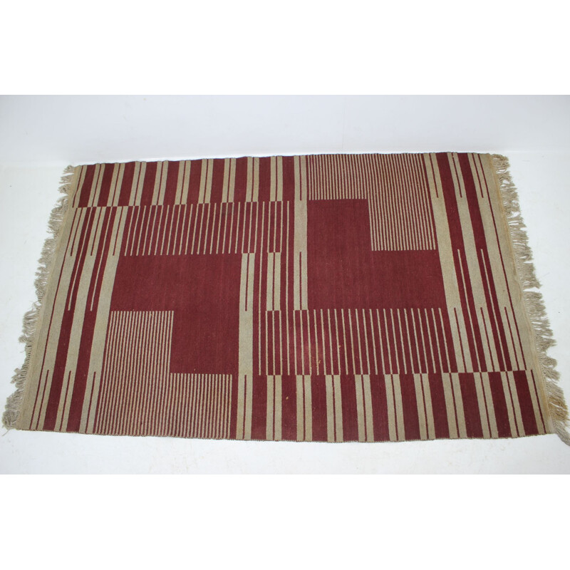 Vintage geometric abstract rug by Antonín Kybal, Czechoslovakia 1948