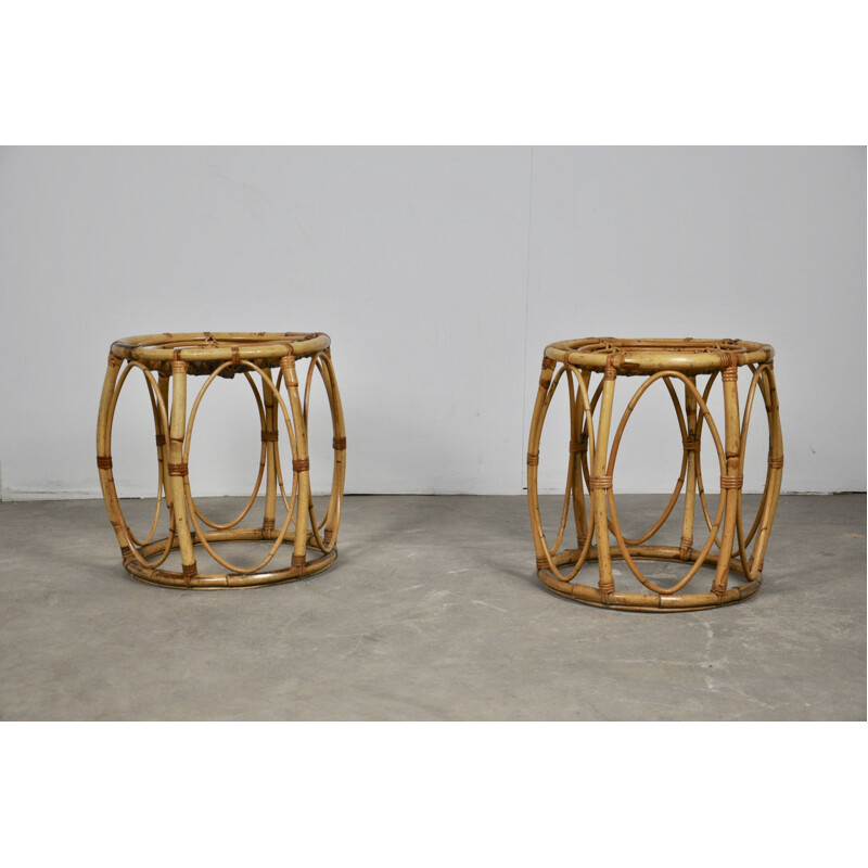 Pair of vintage rattan stools, 1960s