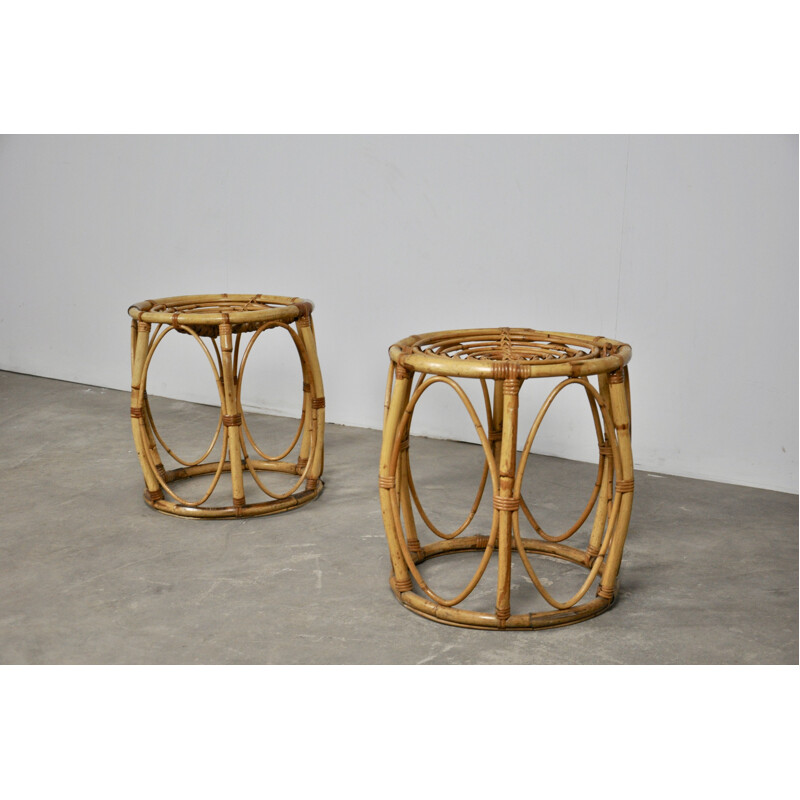 Pair of vintage rattan stools, 1960s