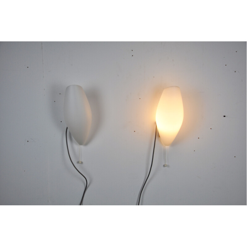 Pair of vintage opaline glass wall lights, Netherlands, 1950