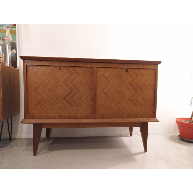Vintage cabinet in marquetry, 1950s