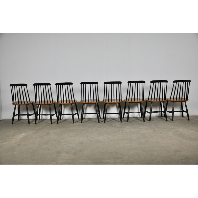 Set of 8 Swedish chairs with vintage slatted backrest from Nesto, 1960