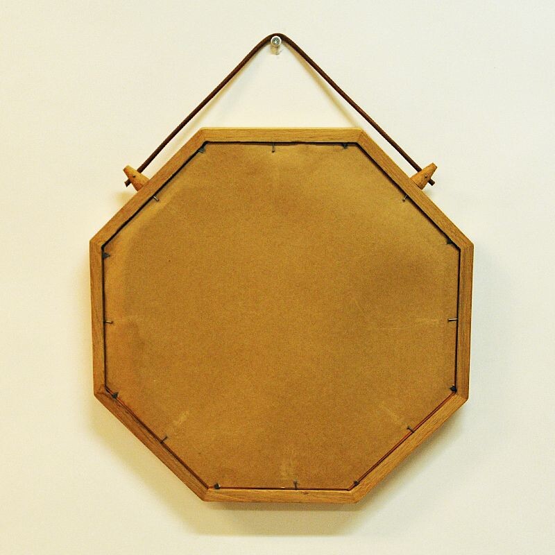 Oak vintage wall mirror, sweden, 1950s