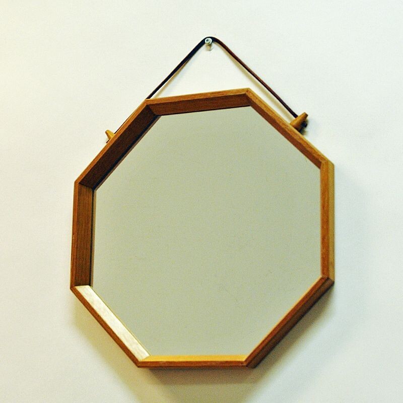 Oak vintage wall mirror, sweden, 1950s