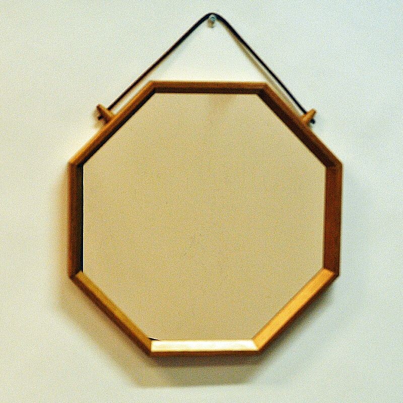 Oak vintage wall mirror, sweden, 1950s