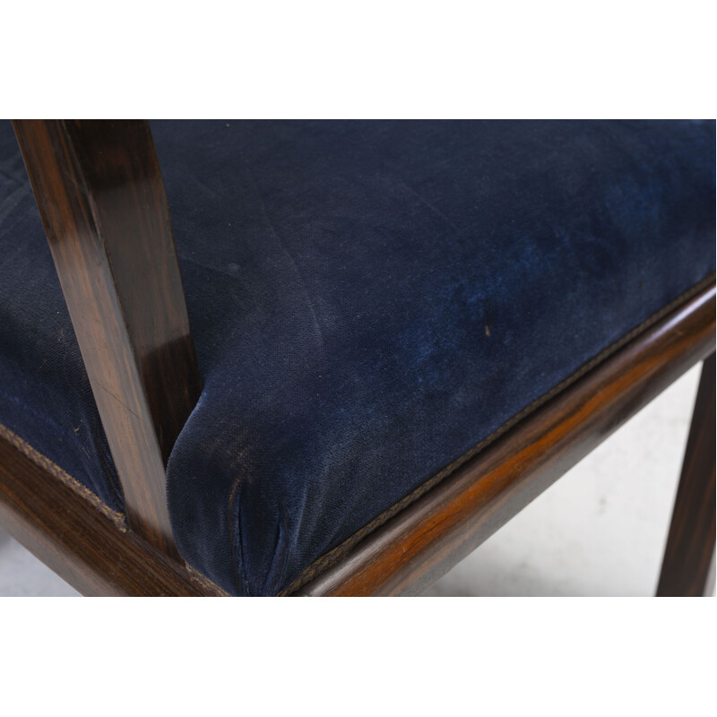 Set of 8 blue velvet vintage dining chairs 