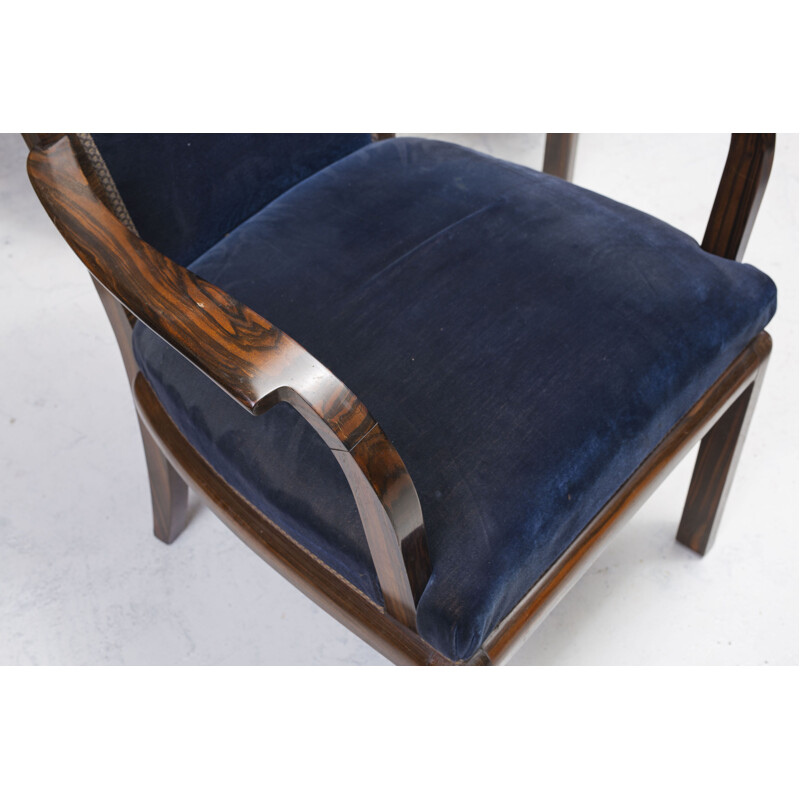 Set of 8 blue velvet vintage dining chairs 