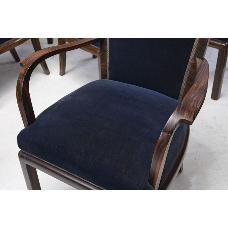 Set of 8 blue velvet vintage dining chairs 