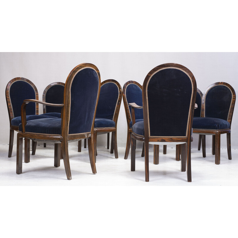 Set of 8 blue velvet vintage dining chairs 