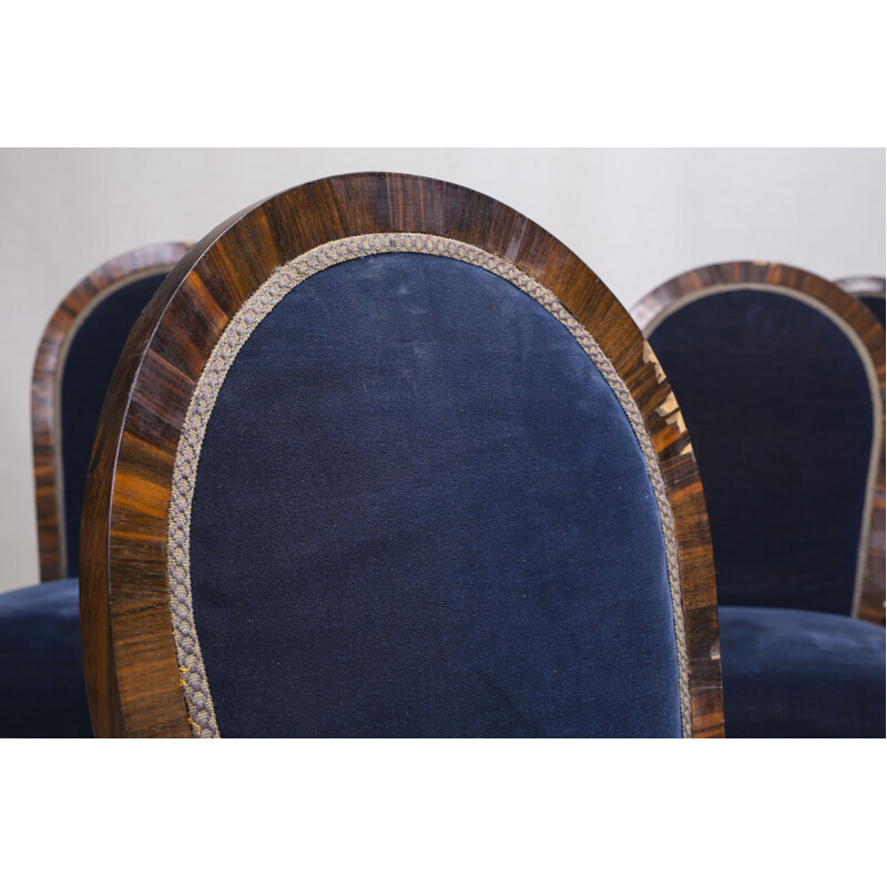 Set of 8 blue velvet vintage dining chairs 