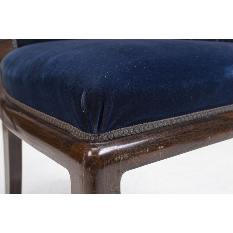 Set of 8 blue velvet vintage dining chairs 