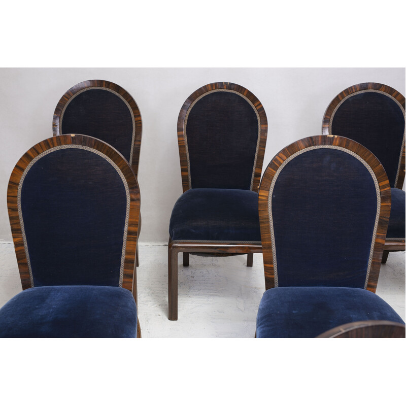 Set of 8 blue velvet vintage dining chairs 