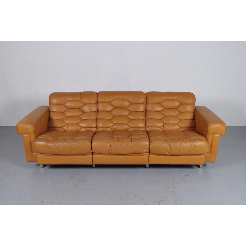 3-seater sofa in oakwood and leather De Sede - 1970s