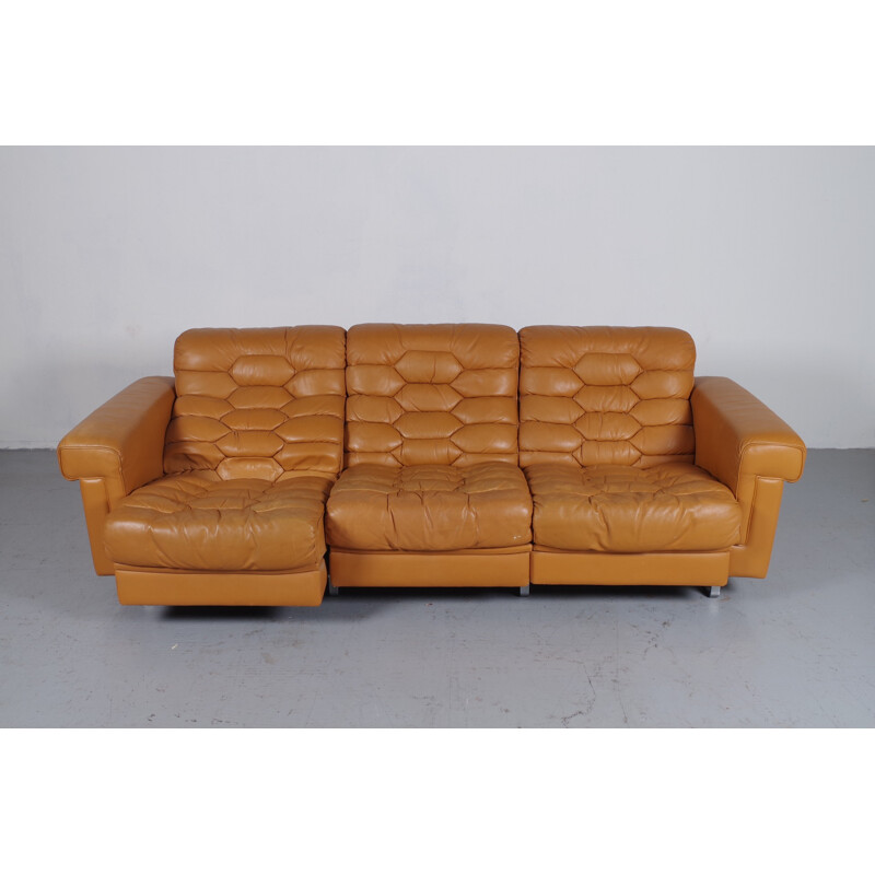 3-seater sofa in oakwood and leather De Sede - 1970s