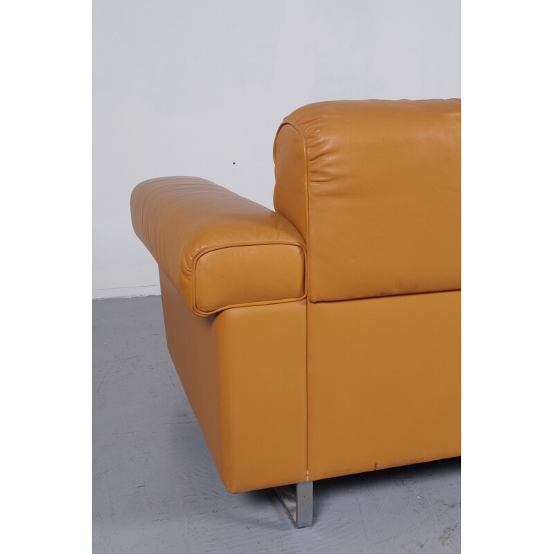 3-seater sofa in oakwood and leather De Sede - 1970s