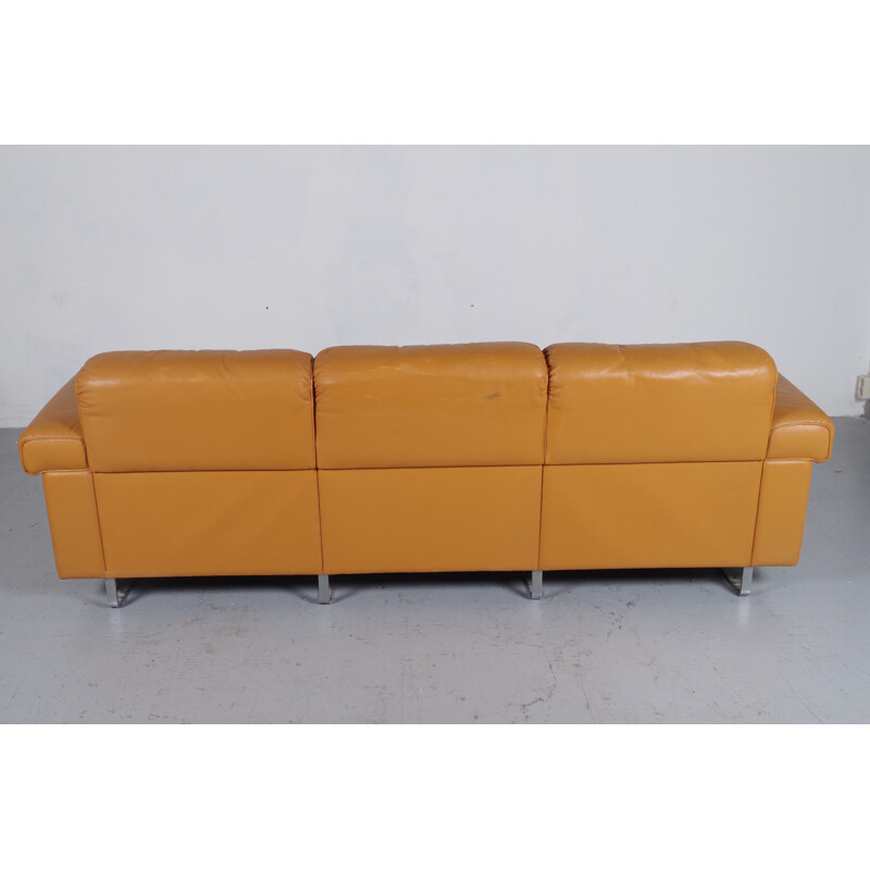 3-seater sofa in oakwood and leather De Sede - 1970s