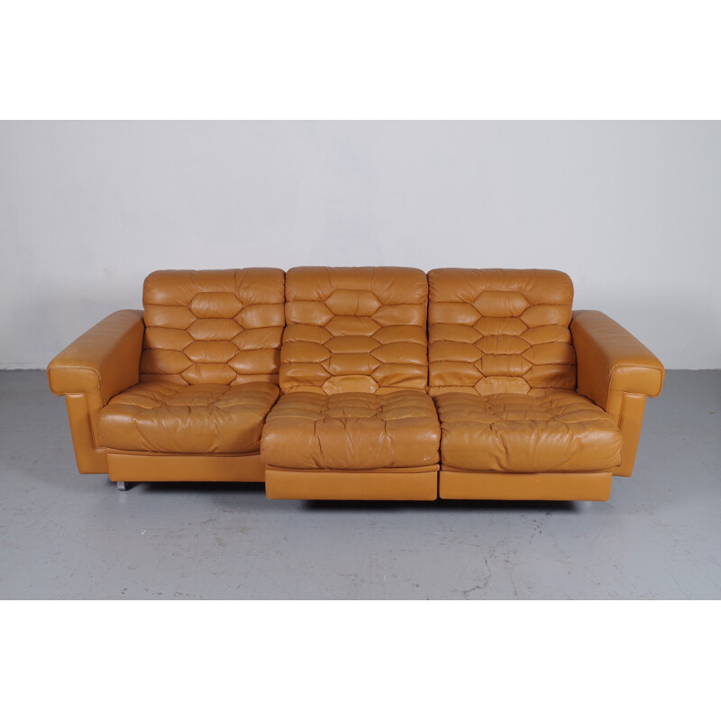 3-seater sofa in oakwood and leather De Sede - 1970s