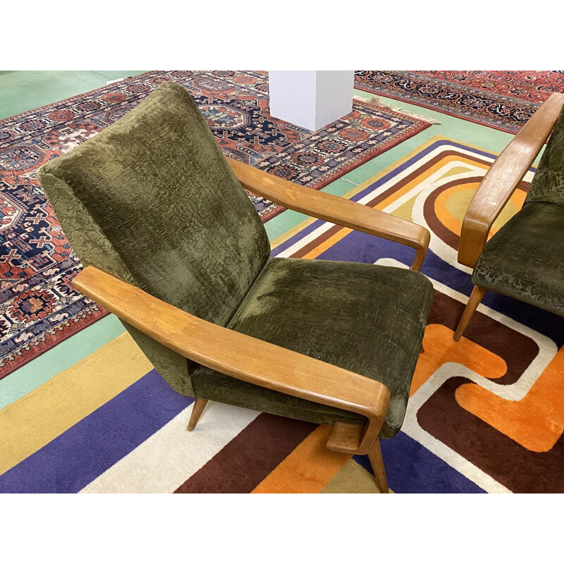 Pair of vintage green velvet armchairs, 1970s