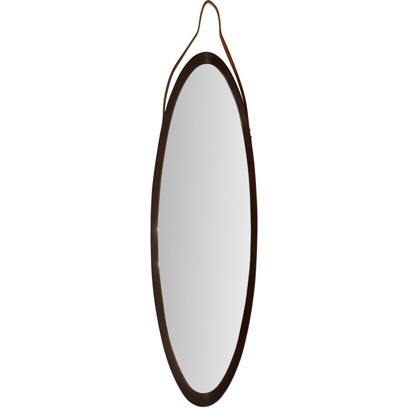 Italian Oval Teak Mirror, 1950s