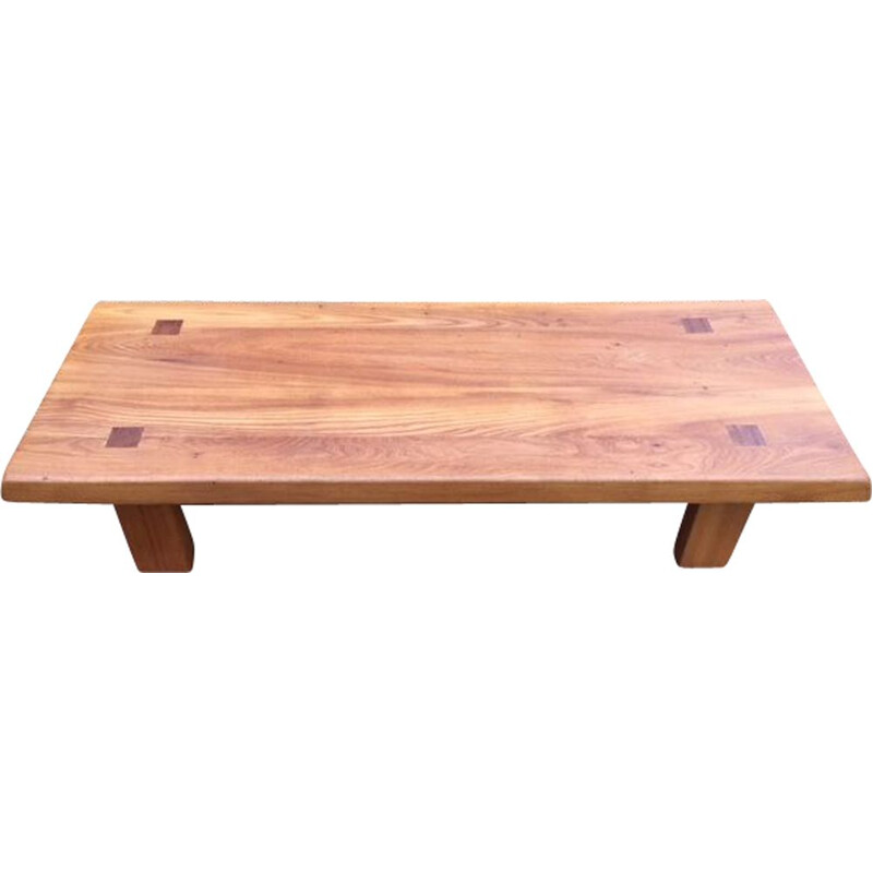 Vintage coffee table in solid elm by Pierre Chapo 1970-1980