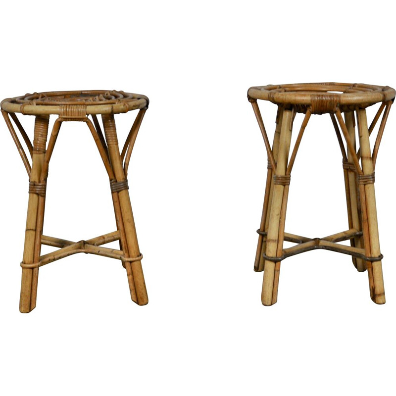 Pair of vintage rattan stools 1960s 