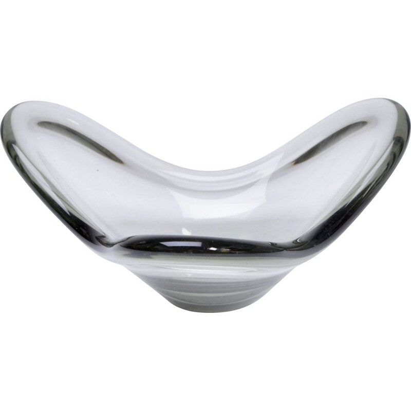 Vintage grey glass bowl from the "Fionia" series by Per Lütken for Holmegaard, 1960