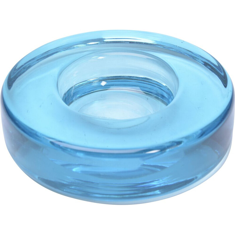 Vintage circular ashtray in blue glass by Holmegaard, 1960s