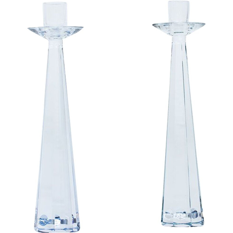 Pair of swedish glass vintage candlesticks by Strömbergshyttan, 1960s
