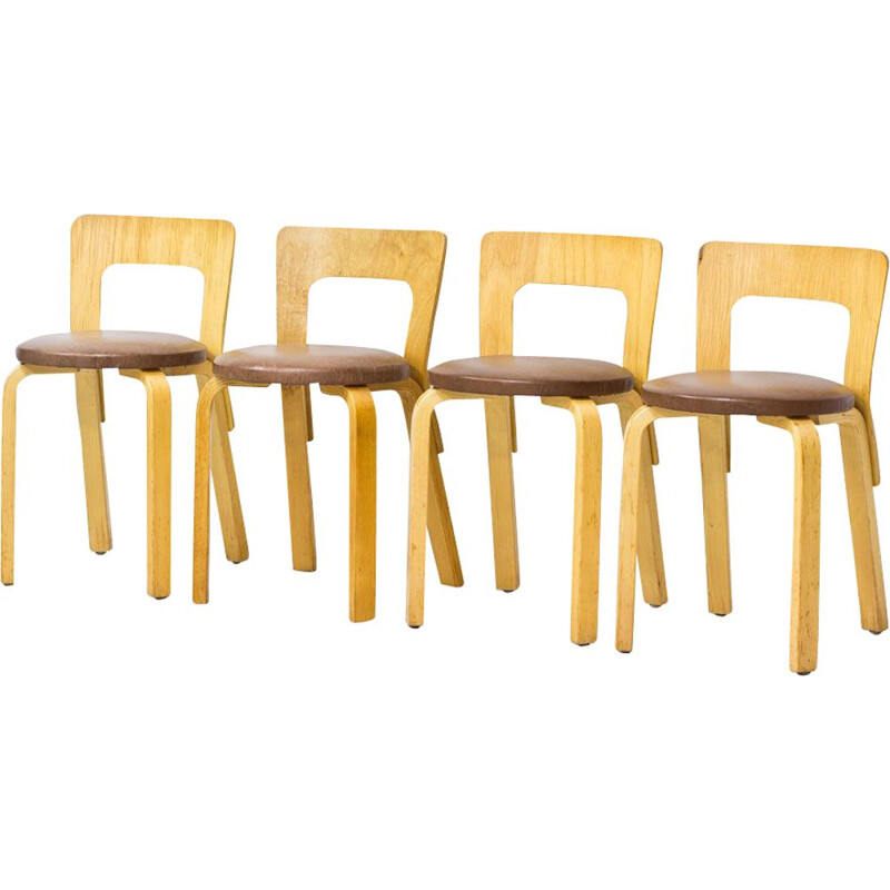 Set of 4 Model 65 vintage chairs by Alvar Aalto for Artek, 1970s