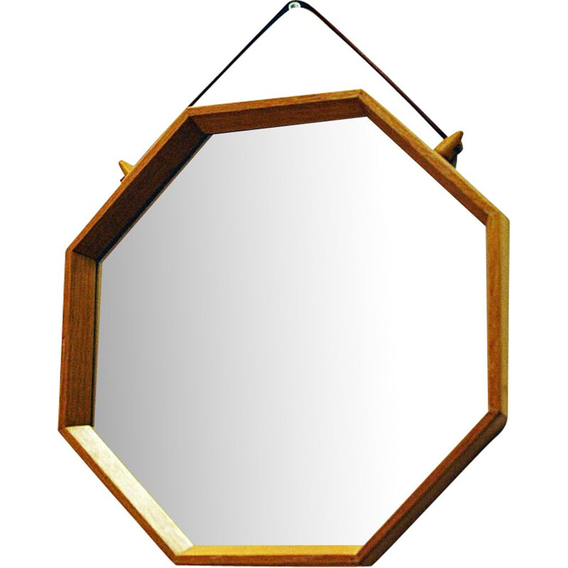 Oak vintage wall mirror, sweden, 1950s