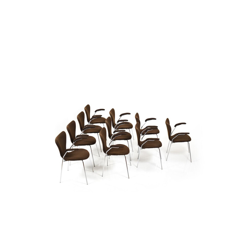 Set of 10 old Arne Jacobsen Chairs "Series 7", mod. 3207 by Fritz Hansen